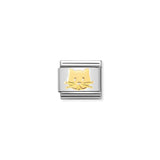 A Nomination charm link featuring a plain gold cat face design