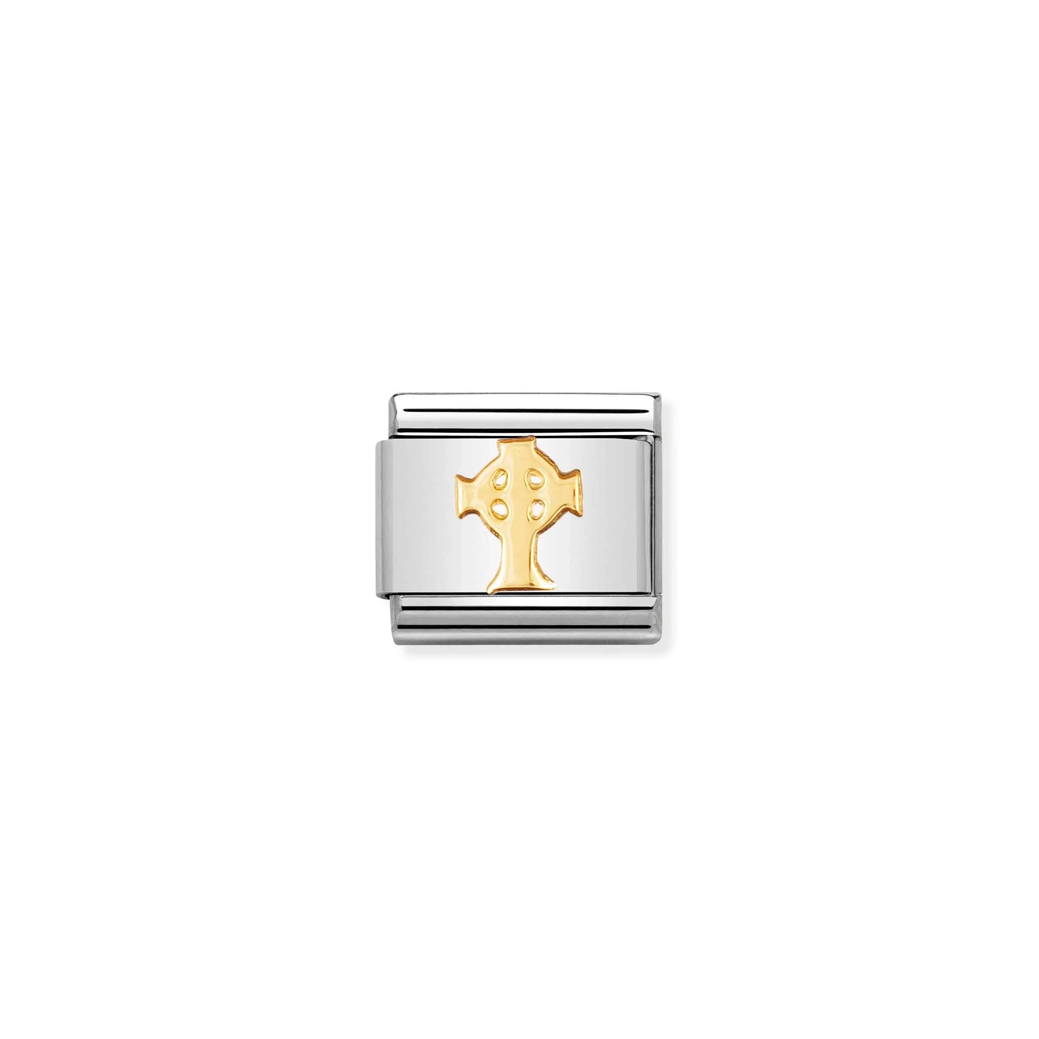A Nomination charm link featuring a plain gold Celtic cross design