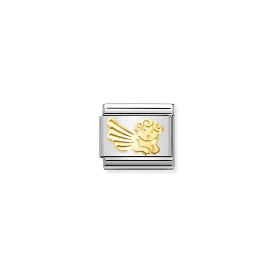 A Nomination charm link featuring a plain gold cherub angel design