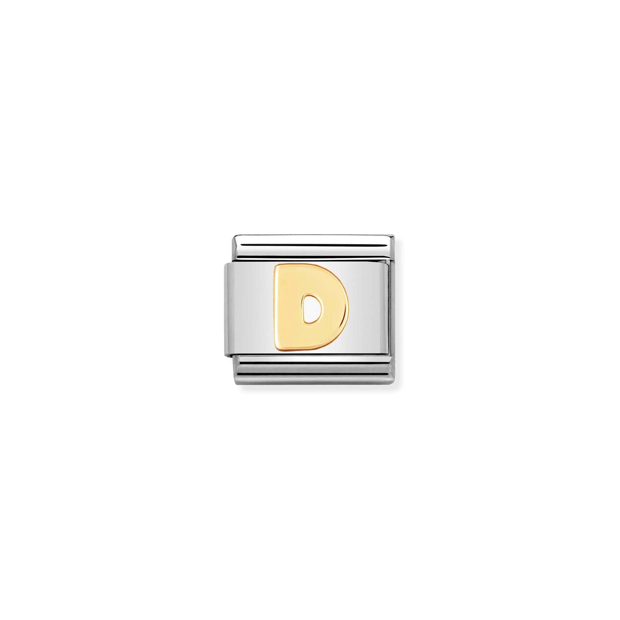 A Nomination charm link featuring a plain gold letter D
