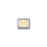 A Nomination charm link featuring a plain gold letter 'M'