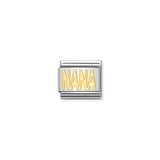 A Nomination charm link featuring the word 'NANA' in plain gold capital letters