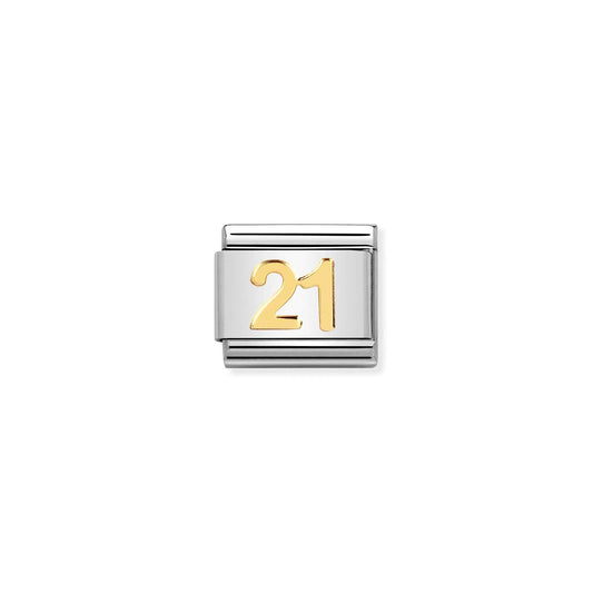A Nomination charm link featuring a plain gold number 21