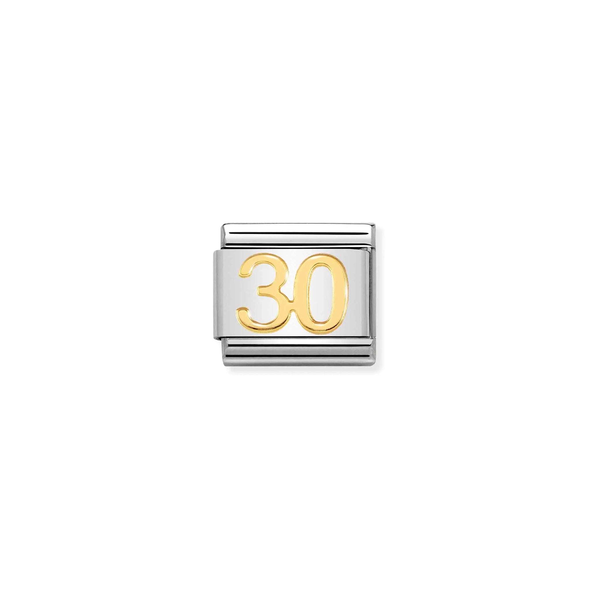 A Nomination charm link featuring a plain gold number 30