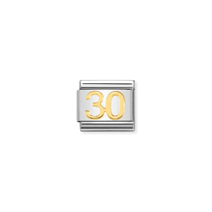 A Nomination charm link featuring a plain gold number 30