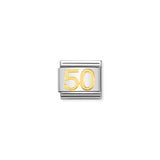A Nomination charm featuring a plain gold number 50