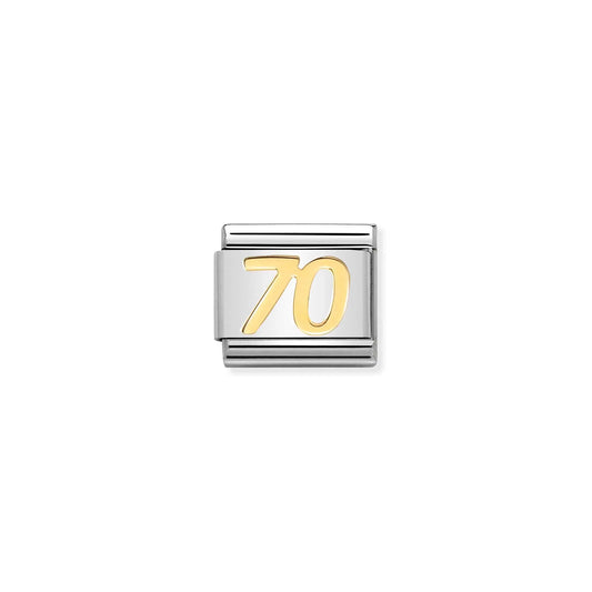 A Nomination charm link featuring a plain gold number 70