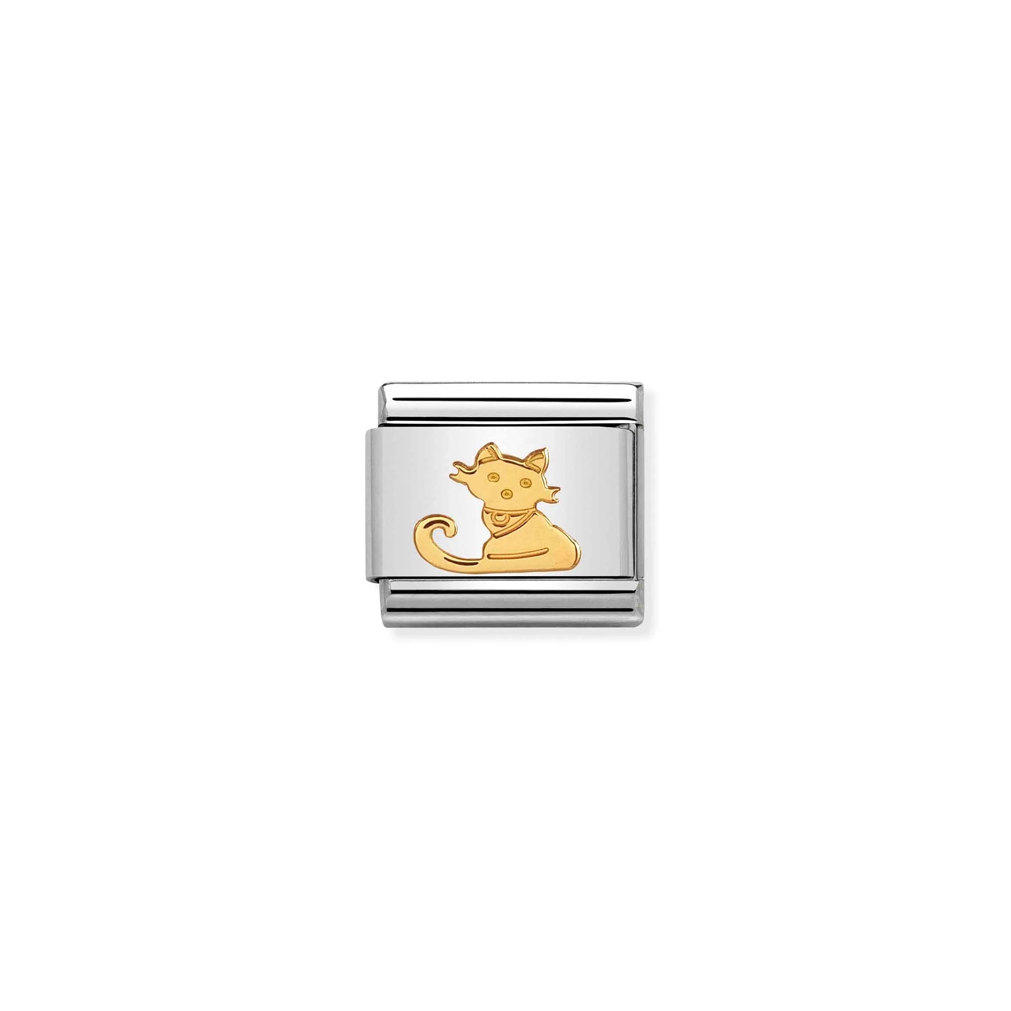 A Nomination charm link featuring a plain gold sitting cat