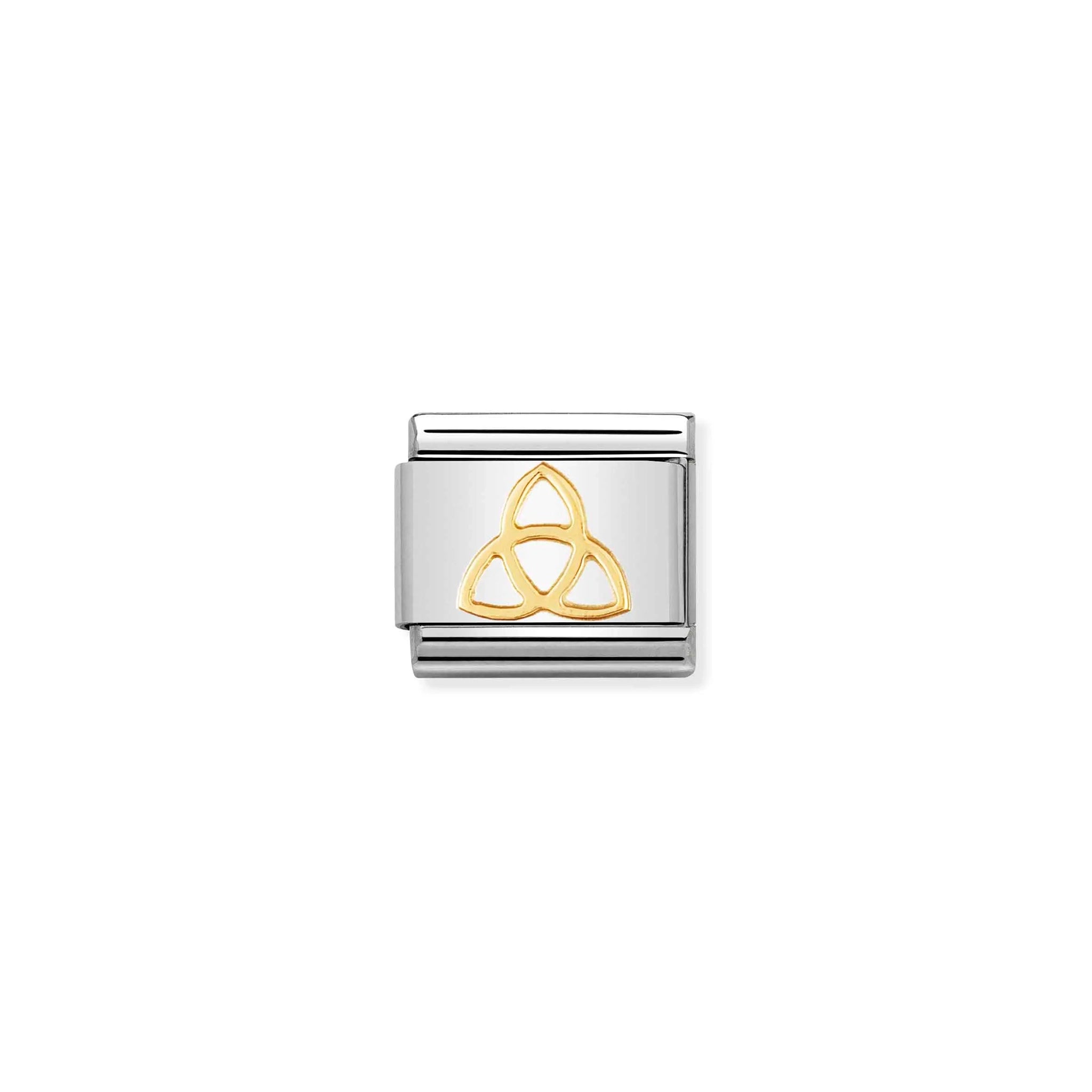 A Nomination charm link featuring a gold trinity knot design 
