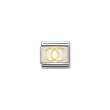 A Nomination charm link featuring two gold wedding band rings