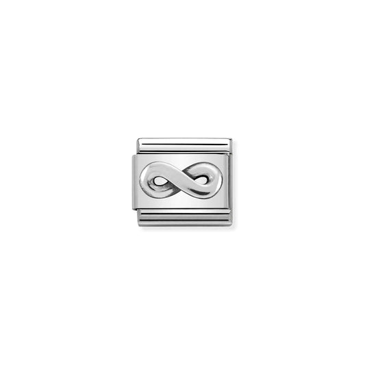 Nomination charm link featuring a simple silver infinity symbol design