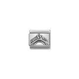 Nomination charm link featuring the Railto Bridge from Venice, Italy, in polished silver