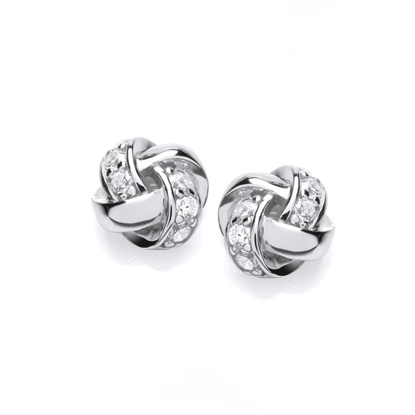 Stud earrings in a plaited knot shape with CZ stones