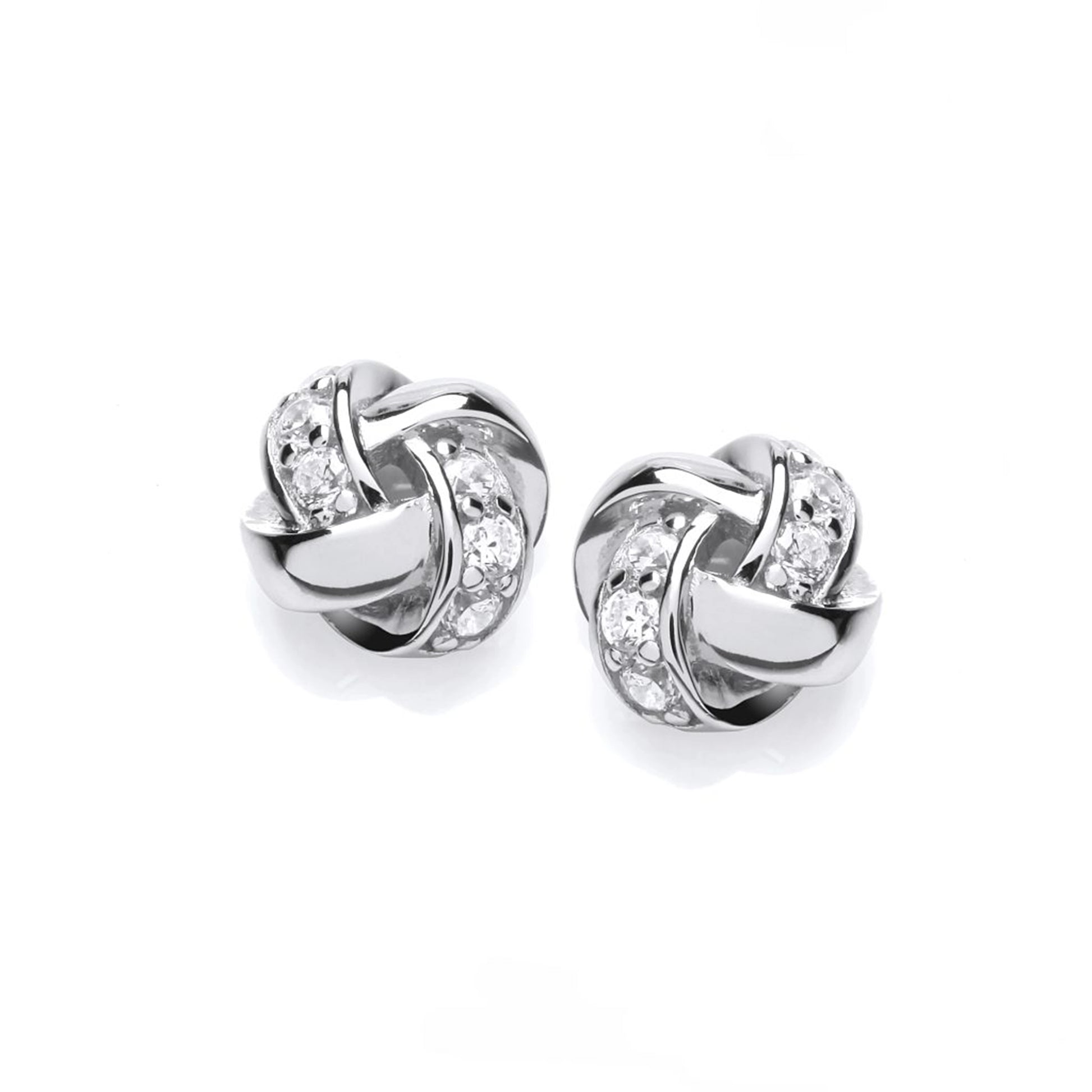 Stud earrings in a plaited knot shape with CZ stones
