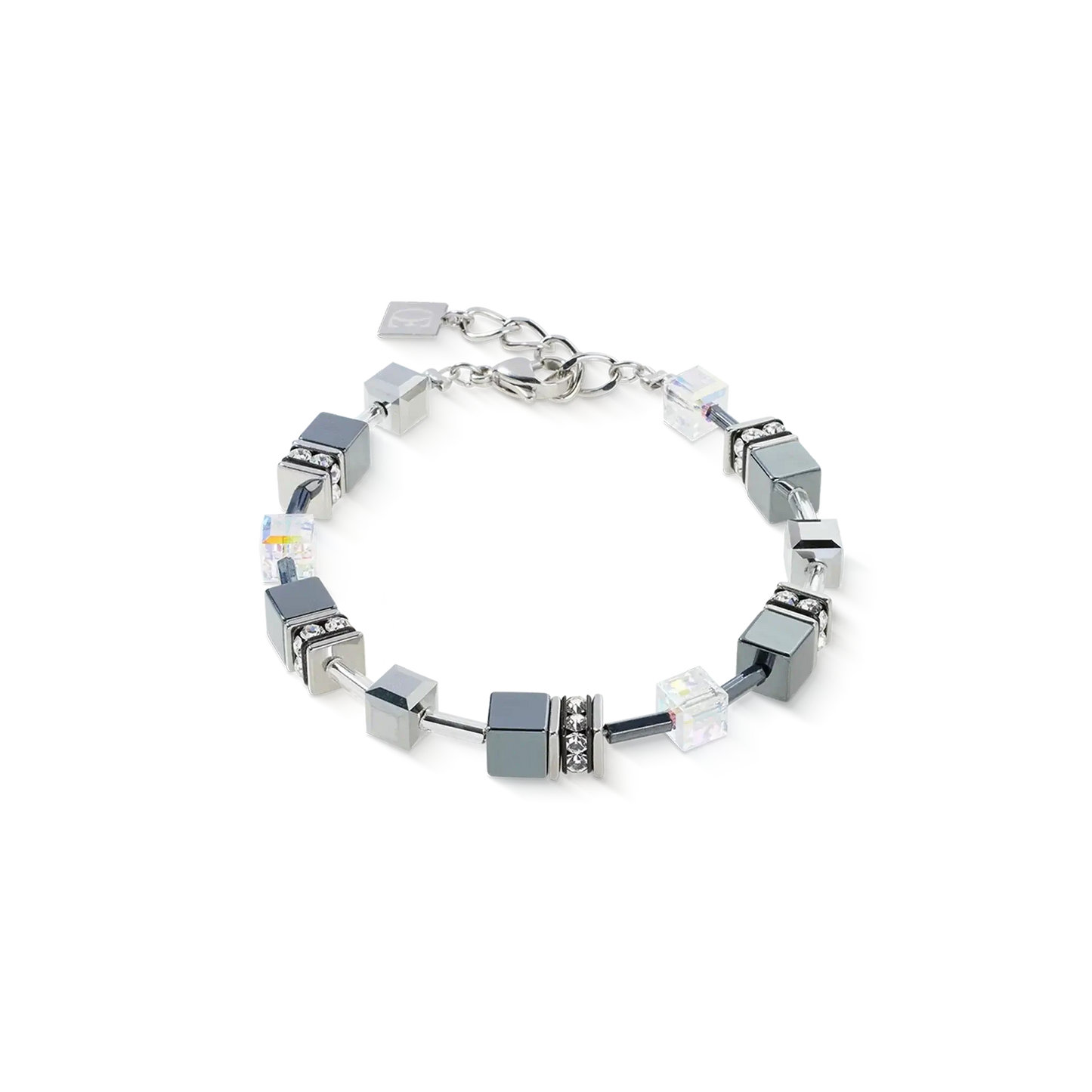 Silver and grey coloured geo cube beaded bracelet