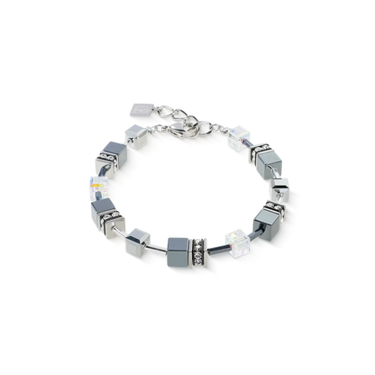 Silver and grey coloured geo cube beaded bracelet
