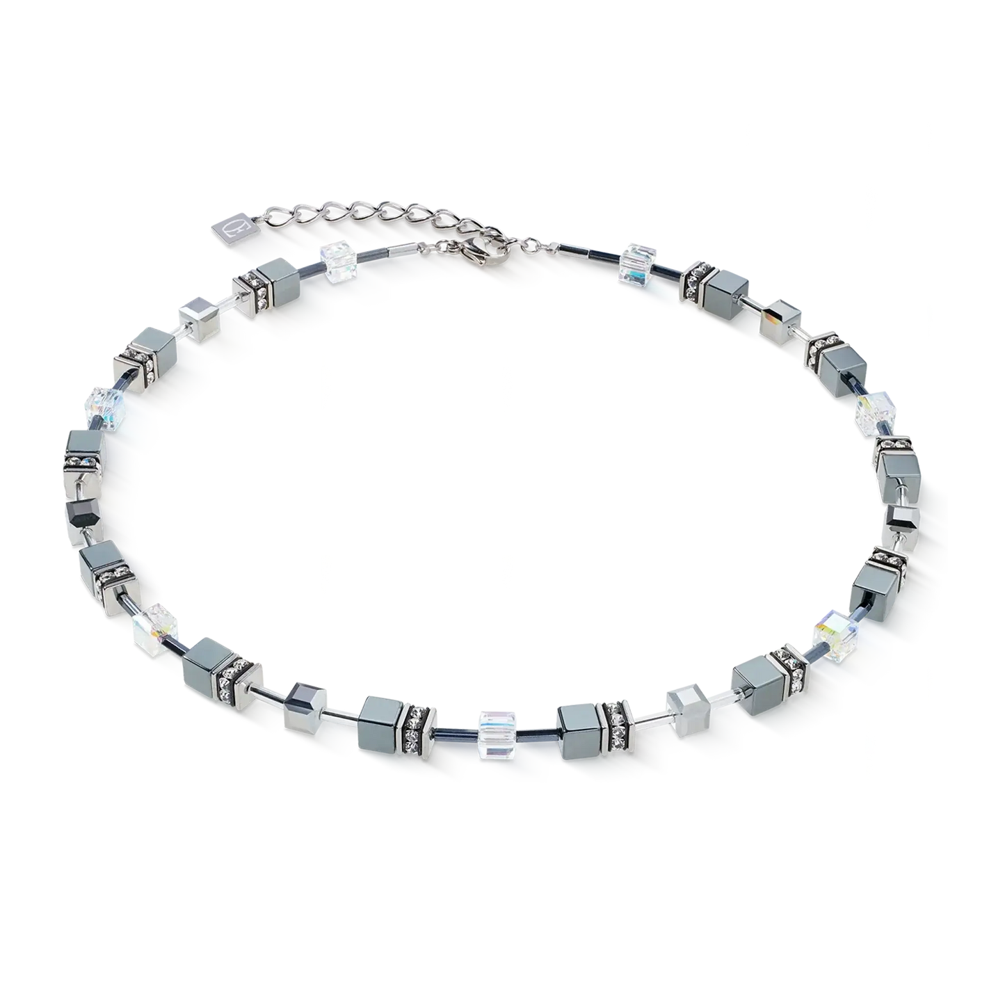 Silver and grey coloured geo cube beaded necklace