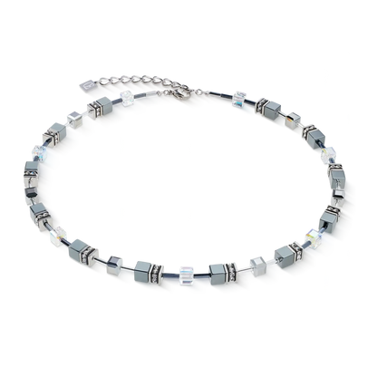 Silver and grey coloured geo cube beaded necklace