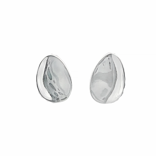 A pair of plectrum shaped silver stud earrings