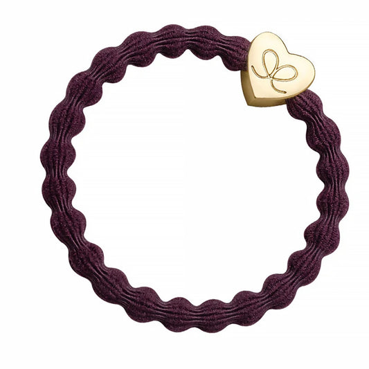 Elastic bubble hair band in plum with gold heart charm