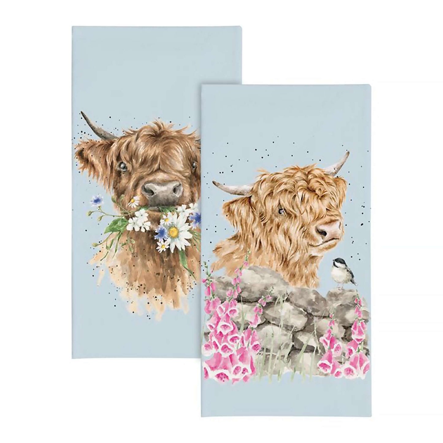 Pocket tissues in powder blue with Highland cows and flowers