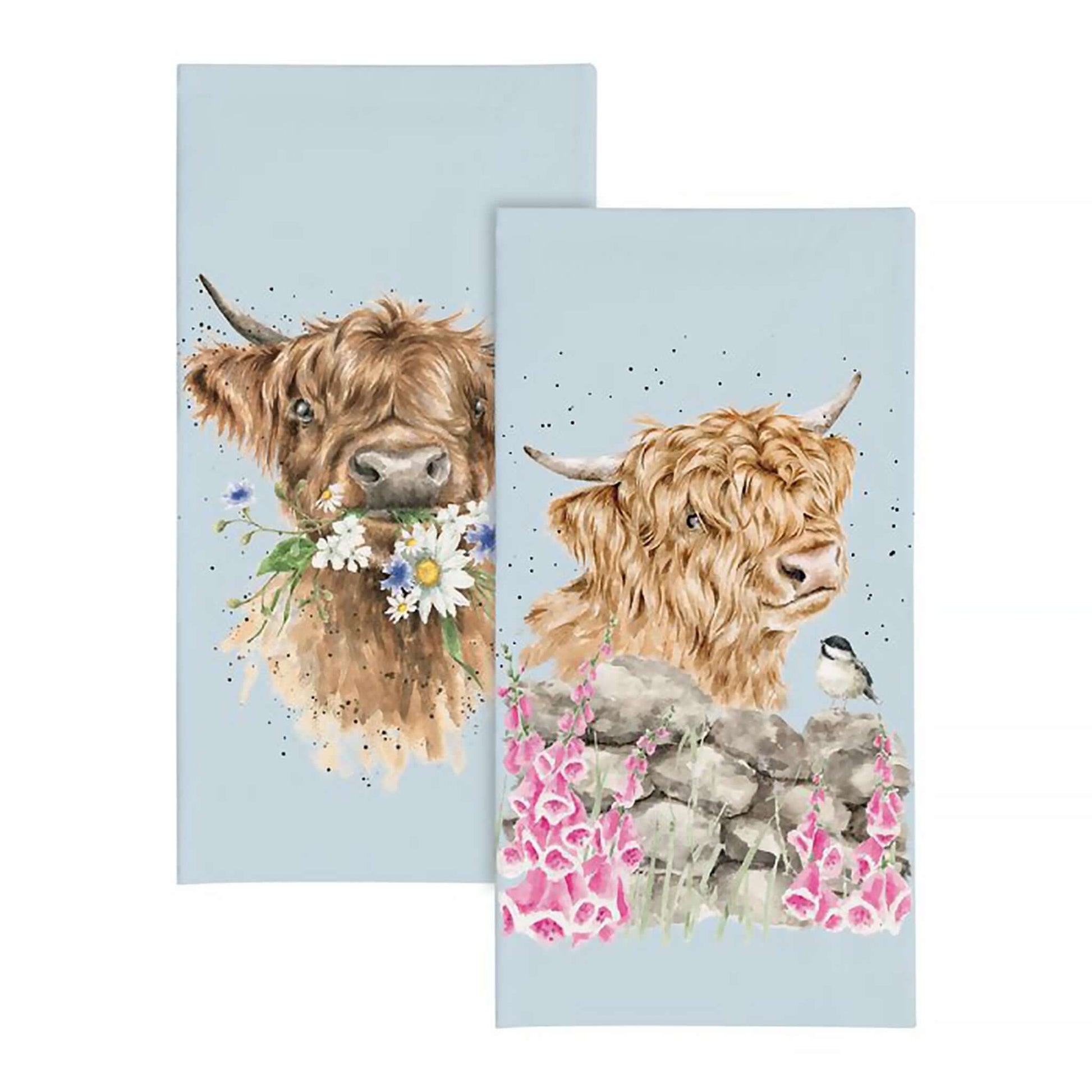 Pocket tissues in powder blue with Highland cows and flowers