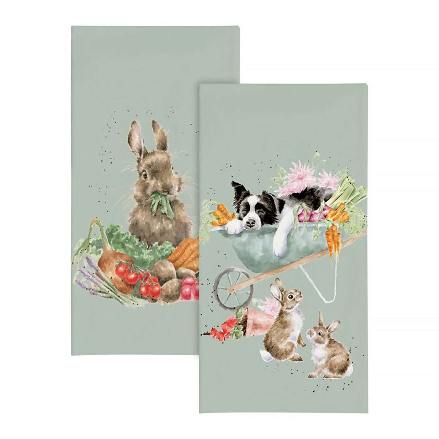 Green pocket tissues with dog and rabbit design