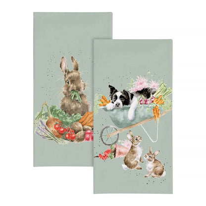 Green pocket tissues with dog and rabbit design