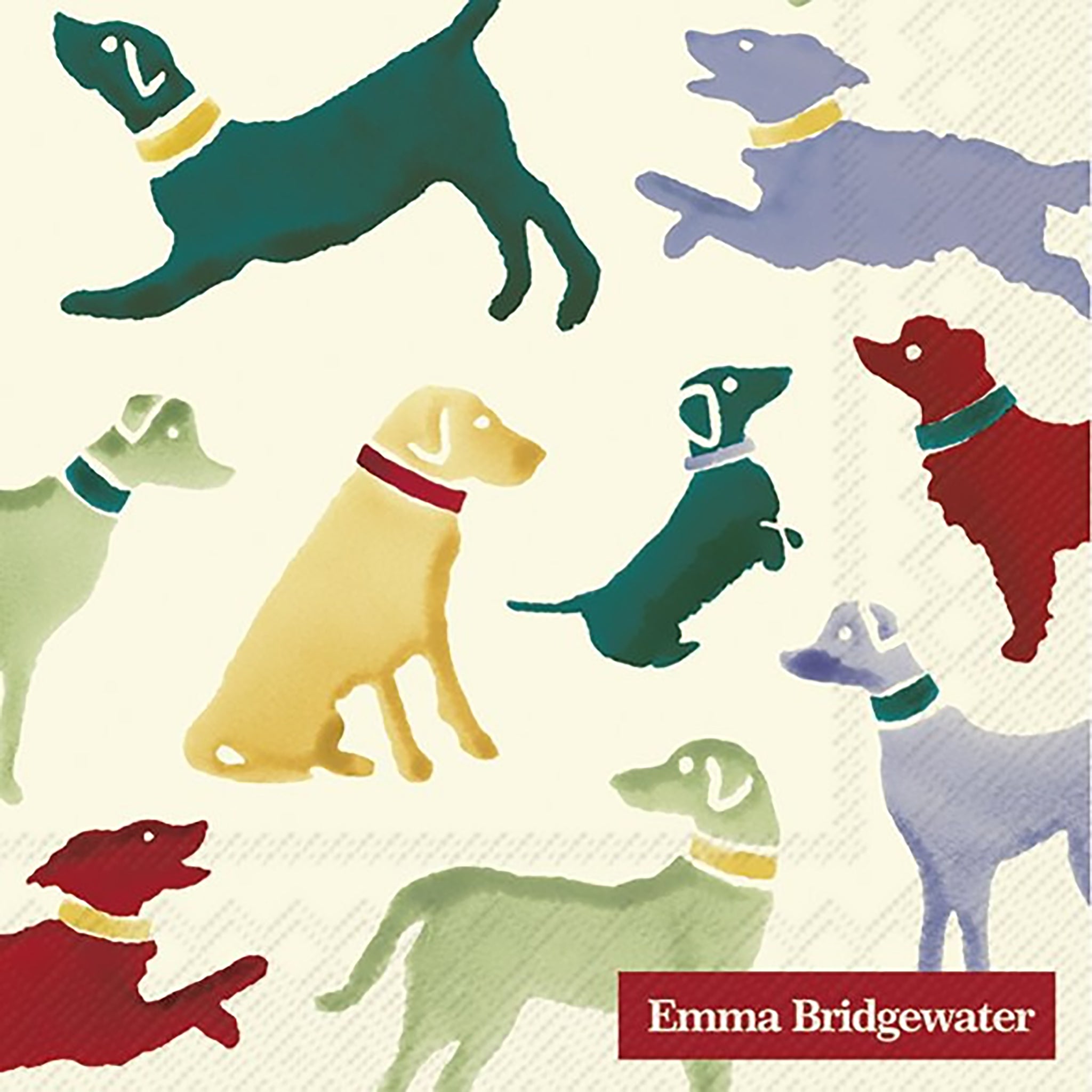 Cocktail napkins with sweet design by Emma Bridgewater of dog silhouettes in a variety of colours and adorable poses