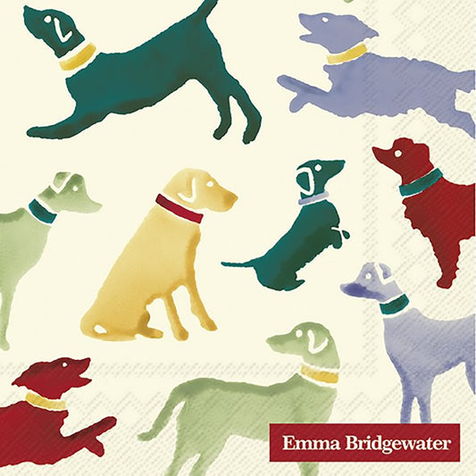 Cocktail napkins with sweet design by Emma Bridgewater of dog silhouettes in a variety of colours and adorable poses