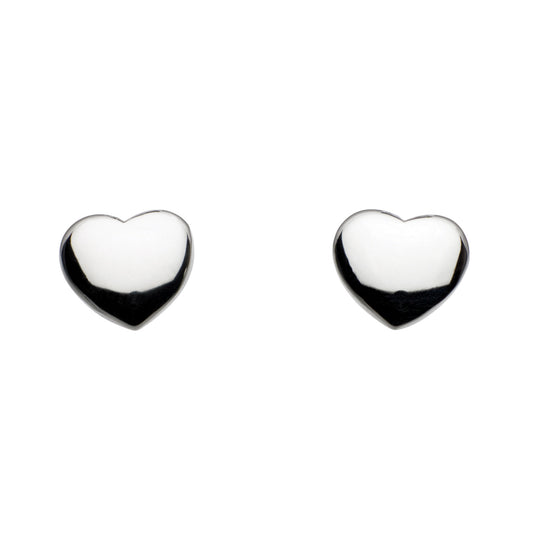 A pair of solid puffy heart shaped silver stud earrings