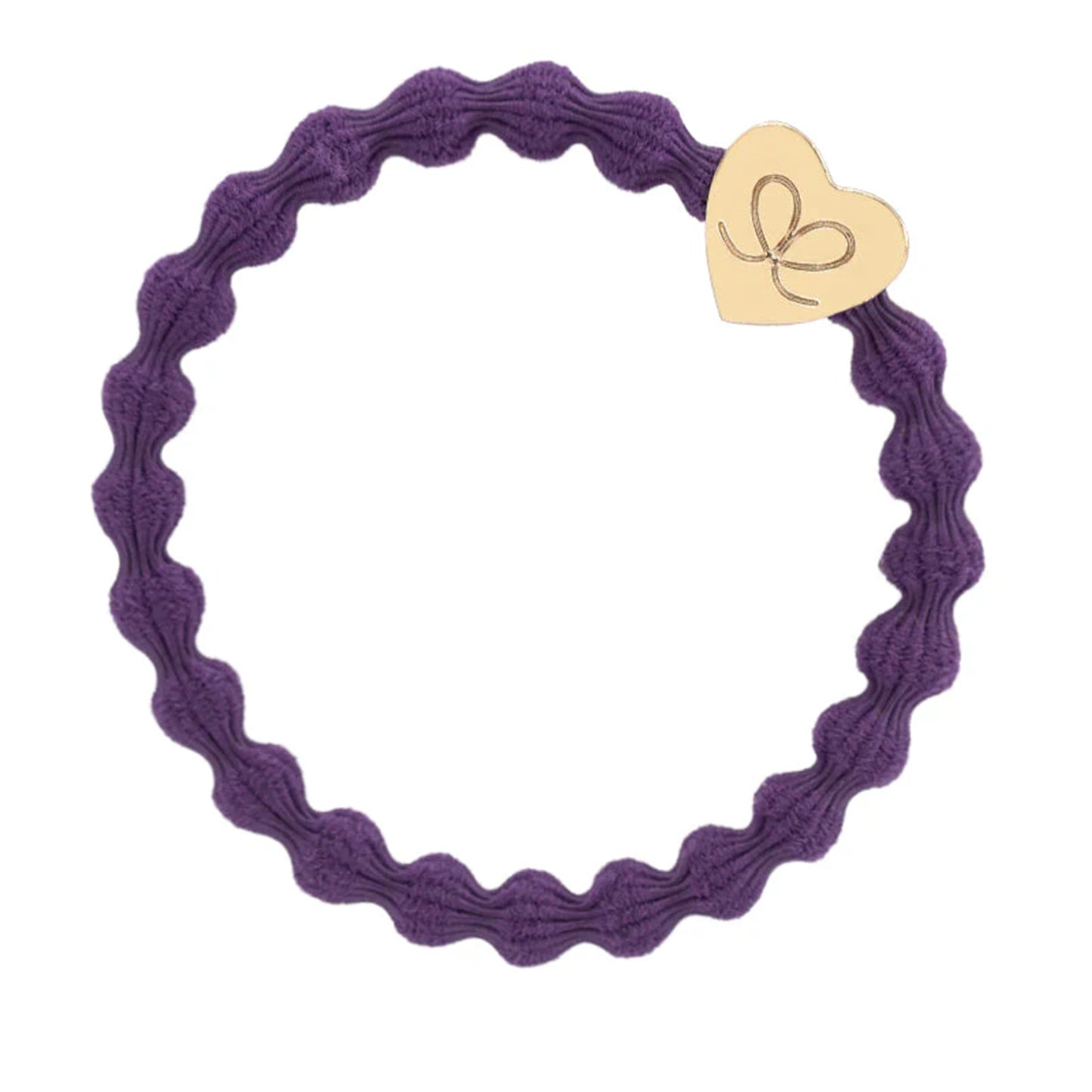 Purple coloured bubble shaped hair tie with gold heart charm