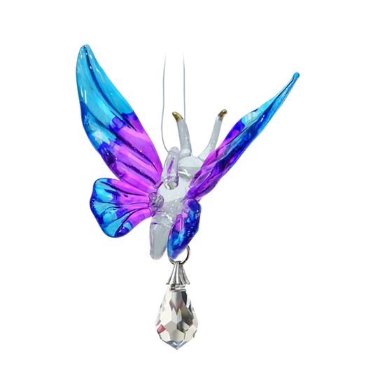 Purple and blue butterfly crystal hanging ornament