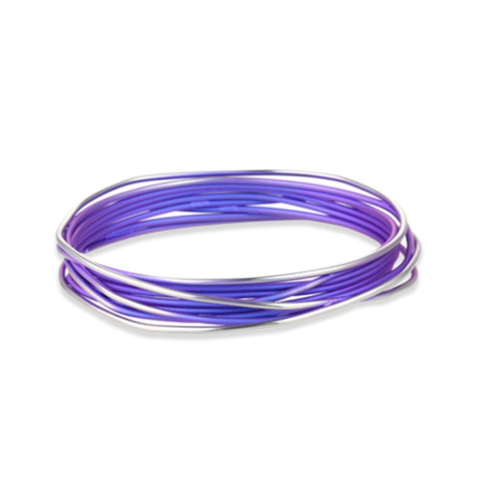 A purple titanium bangle with a wrapped wire design