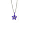 A pendant with a purple 5 petal flower on a silver chain