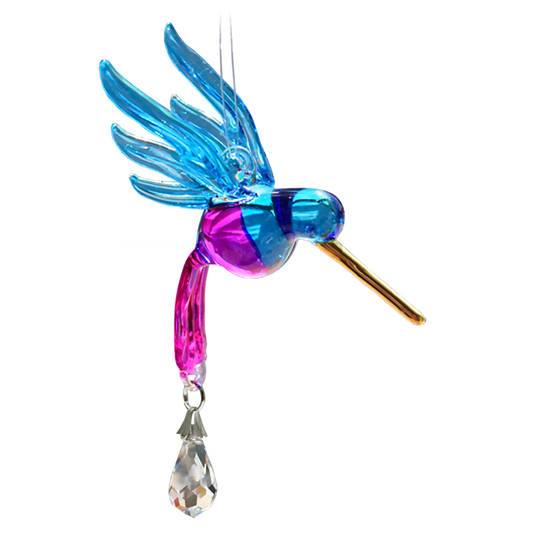 Blue and purple hummingbird crystal hanging ornament