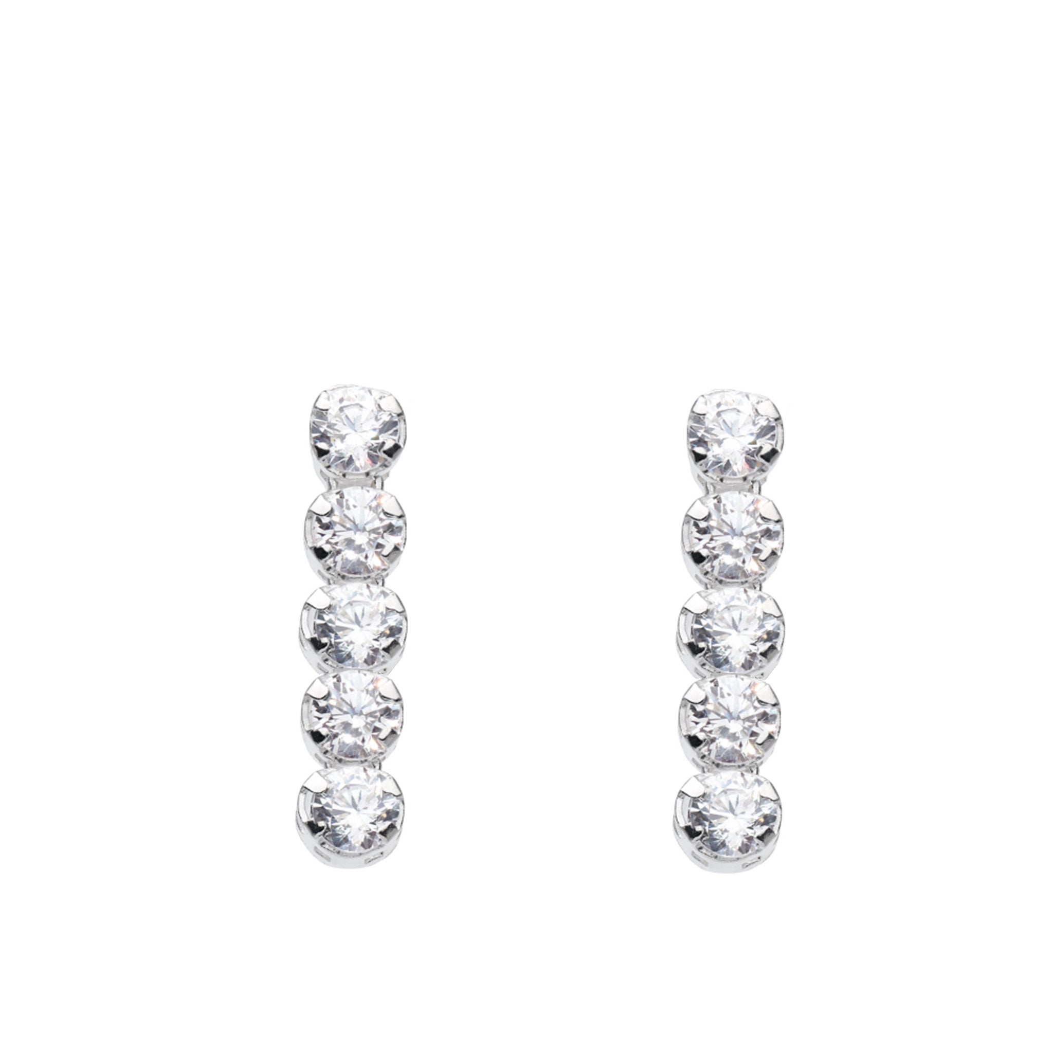 A pair of stud earrings with five stacked CZ solitaire stones