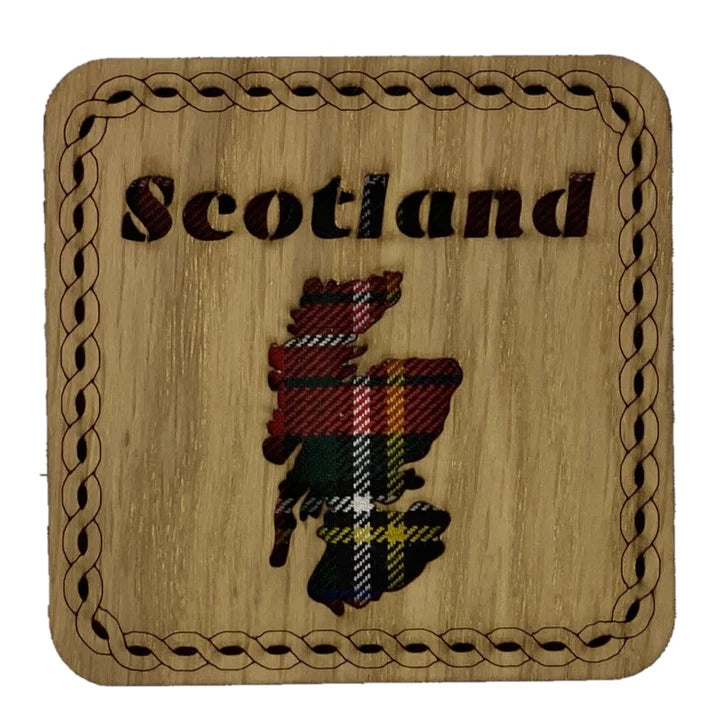 Square Scotland Map Coaster with Tartan