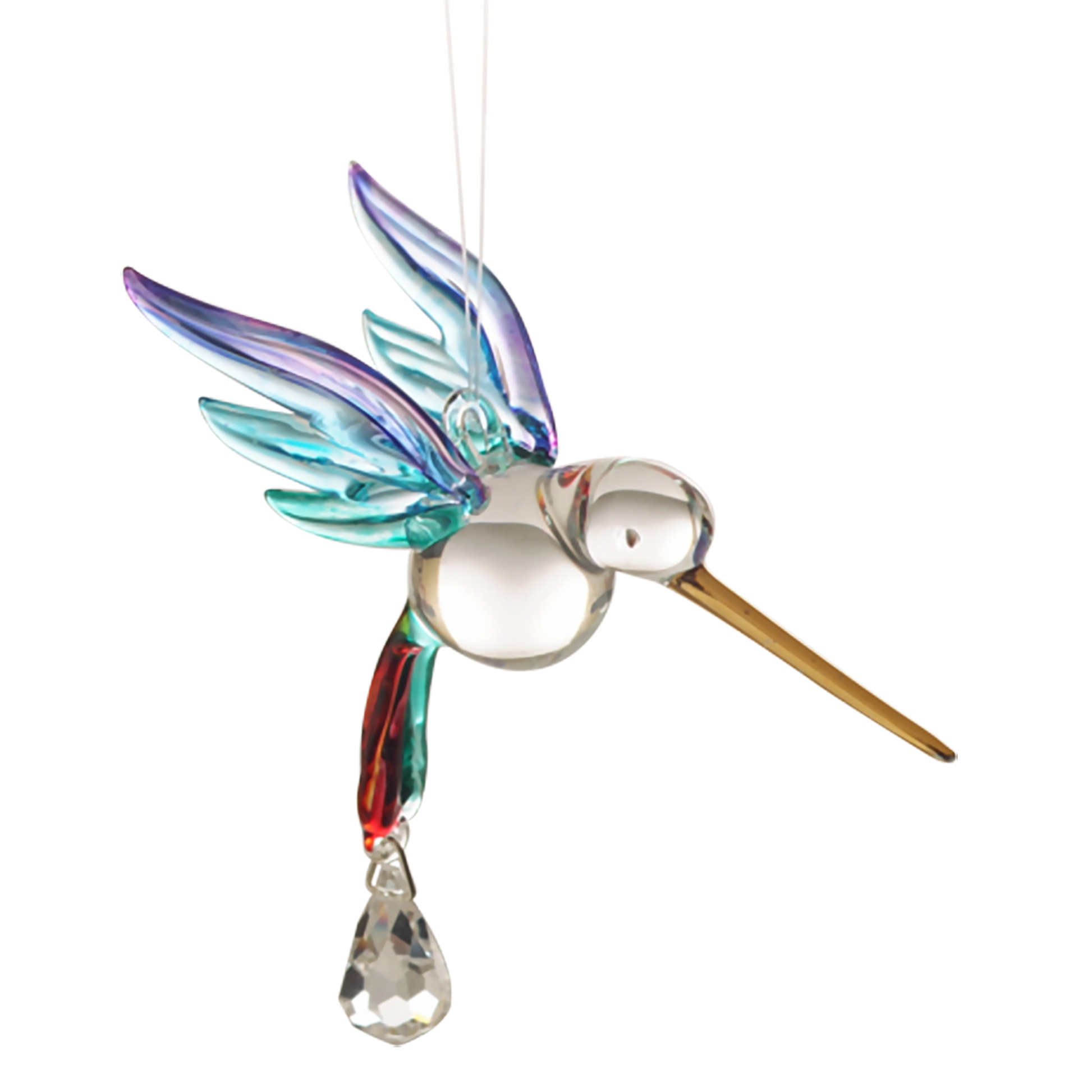 Rainbow and clear hummingbird crystal hanging ornament