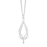 Polished silver pendant in simple reef knot design on a silver chain