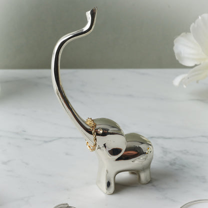 Silver elephant ring holder with jewel eyes 