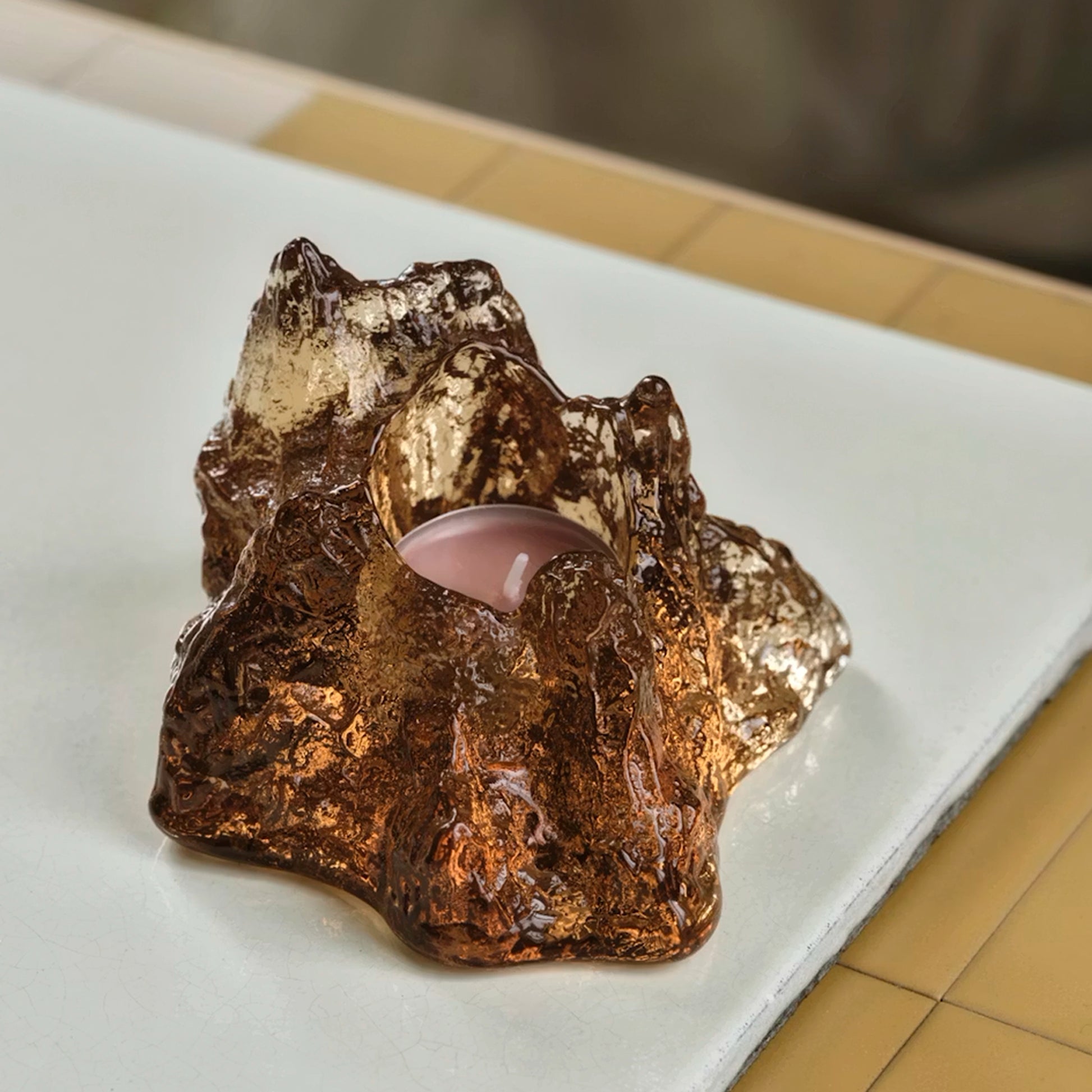 Bronze glass rock shaped tealight holder lifestyle