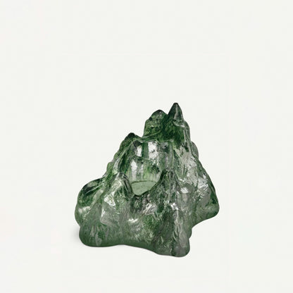 Green glass rock shaped tealight holder