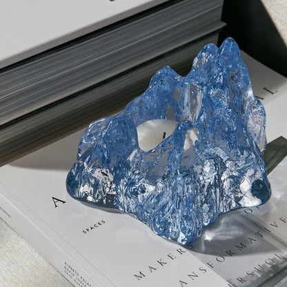 Ice blue glass rock shaped tealight holder lifestyle