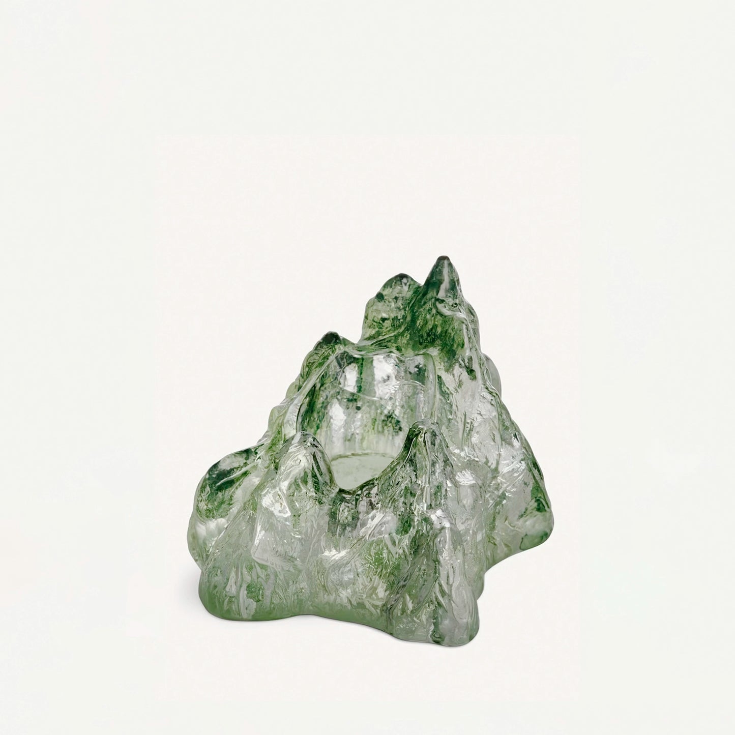 Green glass rock shaped tealight holder