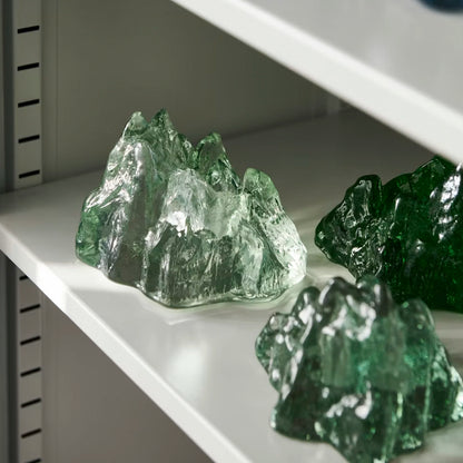 Green glass rock shaped tealight holder lifestyle