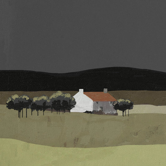 Detail of a modern landscape painting in muted colours