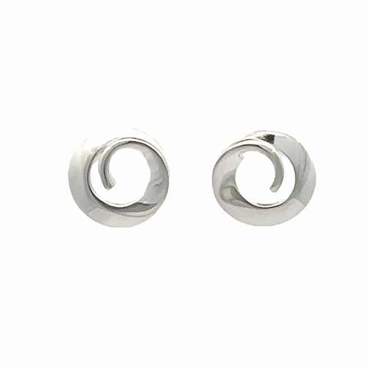 Pair of silver ocean wave shaped stud earrings