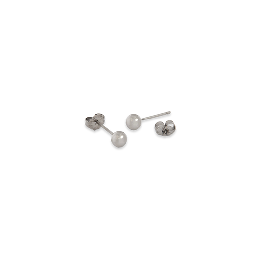 A pair of round bead stud earrings in polished titanium