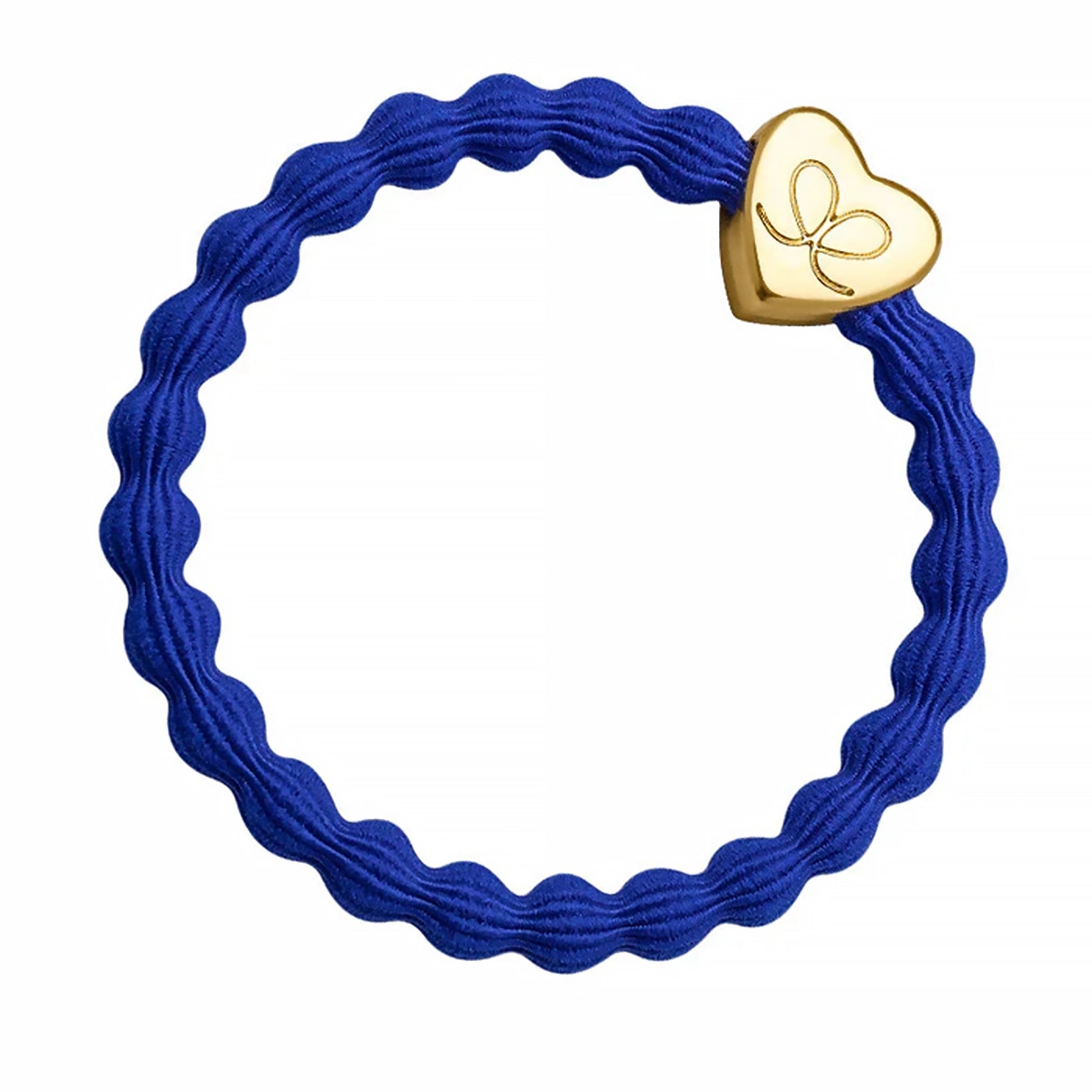 Elastic bubble hair band in royal blue with gold heart charm